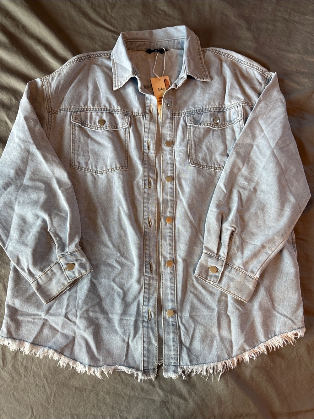 Womens Button Down Oversized Distressed Boyfriend Jean Jacket